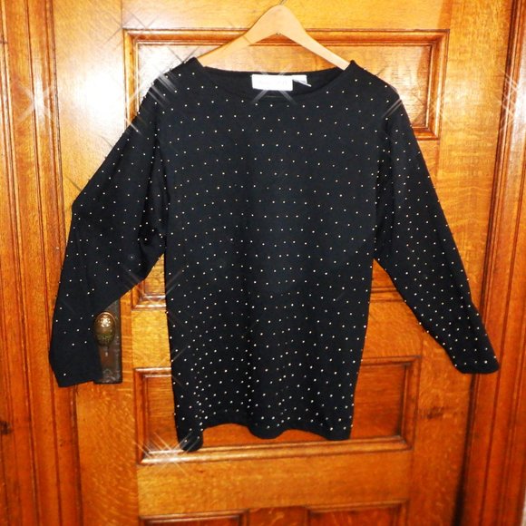 ~~~ CASUAL CORNER ~~~  TOP / GOLD Beads on FRONT, Sleeves, Around Neckline - Picture 1 of 2